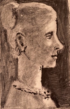 Michel Debieve, Portrait de femme de style moderniste français, monotype à l'encre