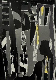 Vintage Modernist Black and White Abstract Collage on Paper