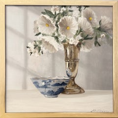 Ginny Williams, White Floral Still Life Painting, Hydrangea, Oil on Panel