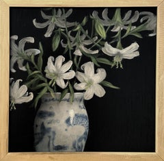 Ginny Williams, White Floral Still Life Painting, Chinoiserie Vase, Oil