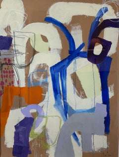 Lisa Zager, Large Abstract Painting, Blue, Neutral, Mixed Media on Paper