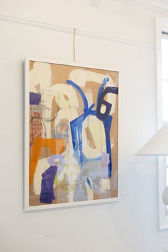 Lisa Zager, Large Abstract Painting, Blue, Neutral, Mixed Media on Paper