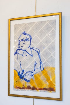 Lisa Zager, Blue Man on Paper, Contemporary Figurative Mixed Media Artwork