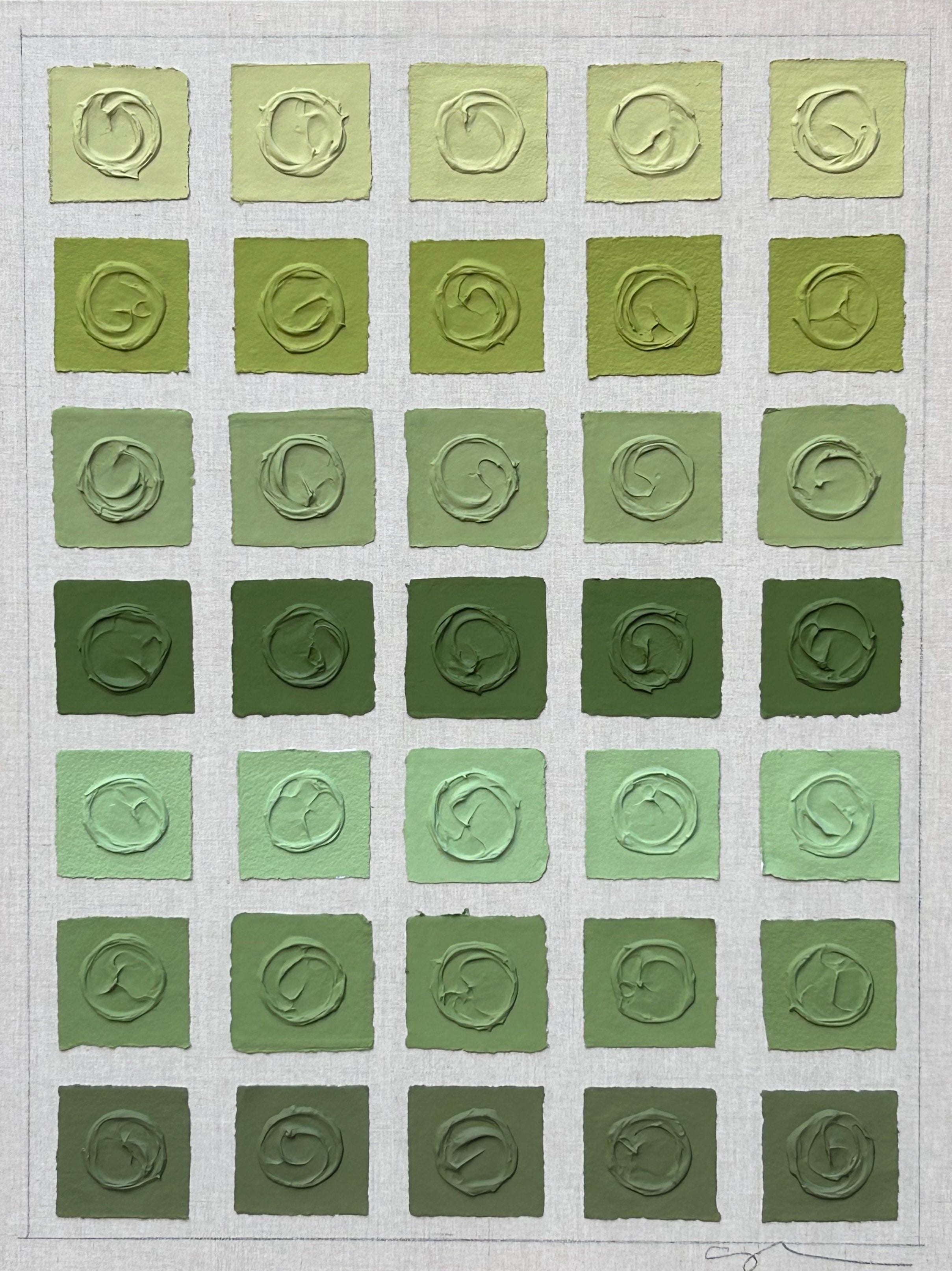 Sally Threlkeld, Color Theory #3, Green Contemporary Geometric Abstract