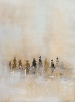 French Contemporary Figurative Oil Painting, Atmospheric Figures in Neutral Tone