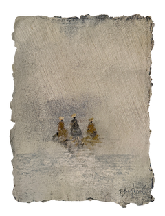 French Contemporary Figurative Painting, Small Group of Figures in Muted Neutral