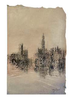 Ölgemälde der Skyline von New York City eines französischen Künstlers, stimmungsvolles Stadtbild