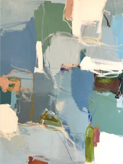 Stay Still Original Contemporary Abstract Painting in Blue Green and Neutrals
