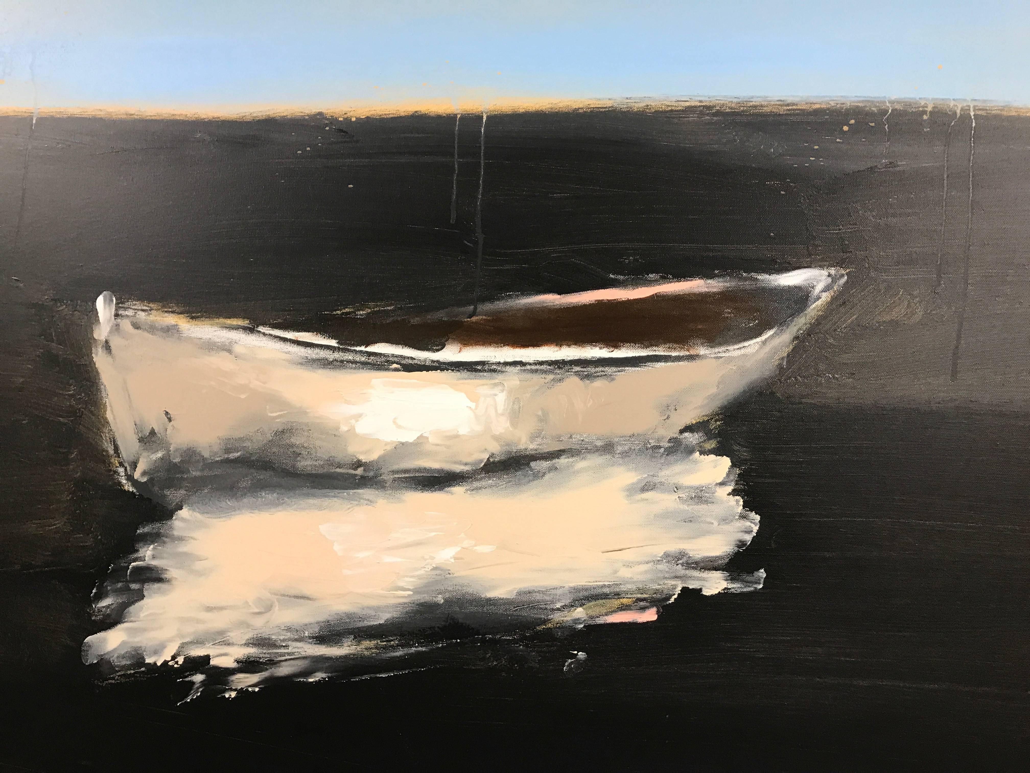 Boat, lake, water.  This gorgeous piece showcases Carylon's ability to beautifully convey horizon, reflection and form.  Not to mention the movement in the brushstrokes.  This piece is simply divine.