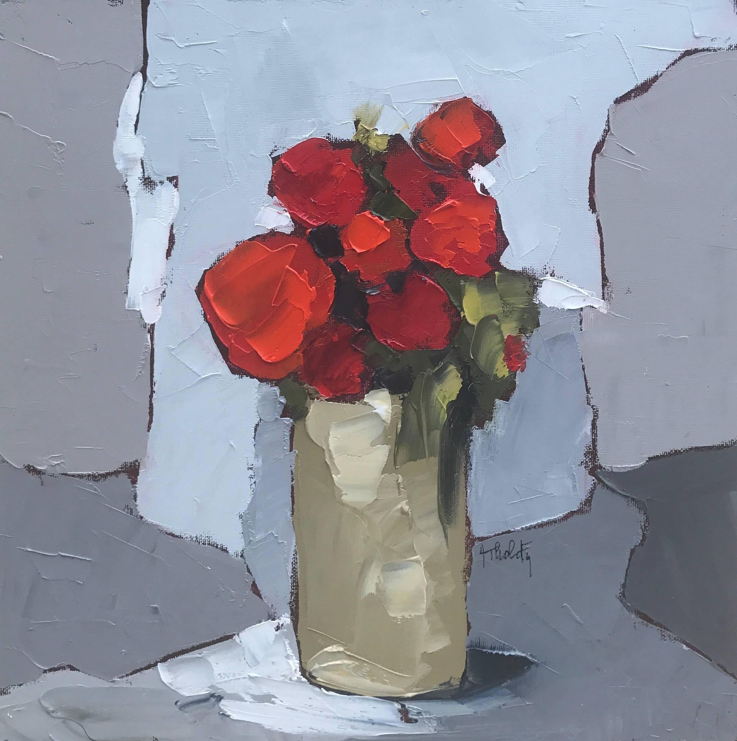 Andree Thobaty Still-Life Painting - Les Fleurs Rouges