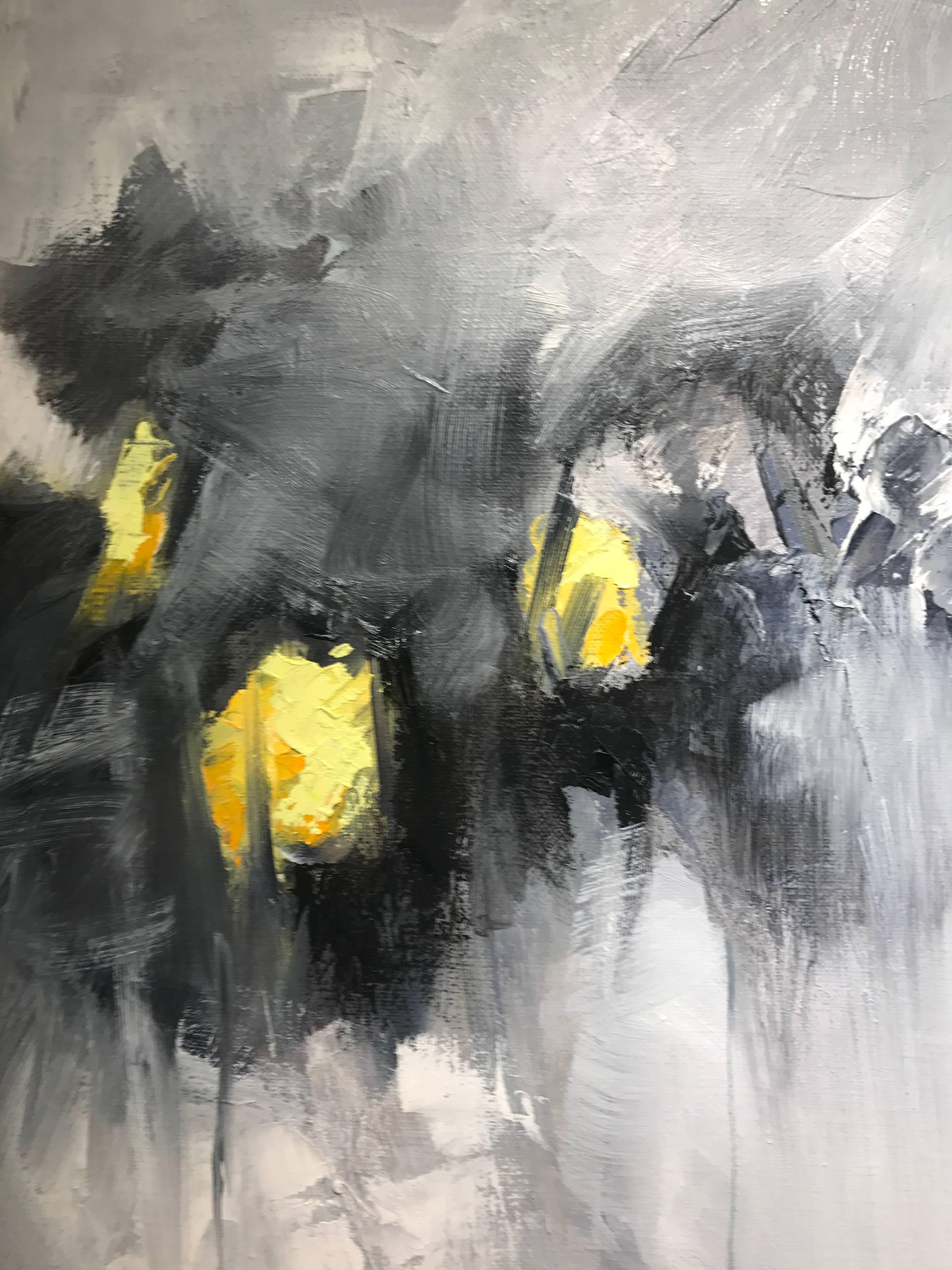 'Abstrait en Jaune II' Abstract Floral Still Life Oil on Canvas Painting 1