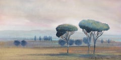 'Cypress at Sunset' Oil on Canvas French Landscape Painting