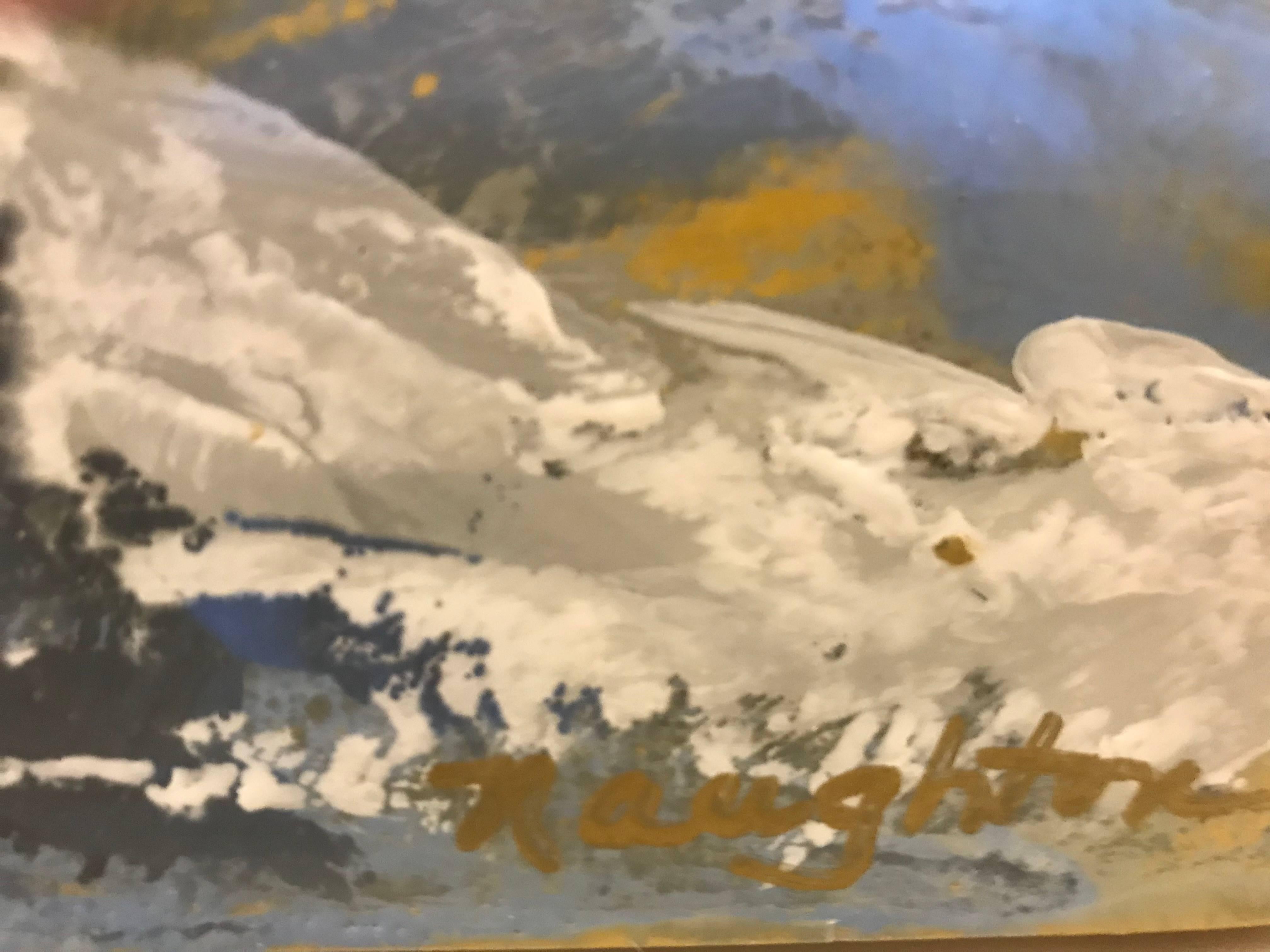 'Sea Spray' Small Encaustic Impressionist Beach Scene - Gray Landscape Painting by Maureen Naughton