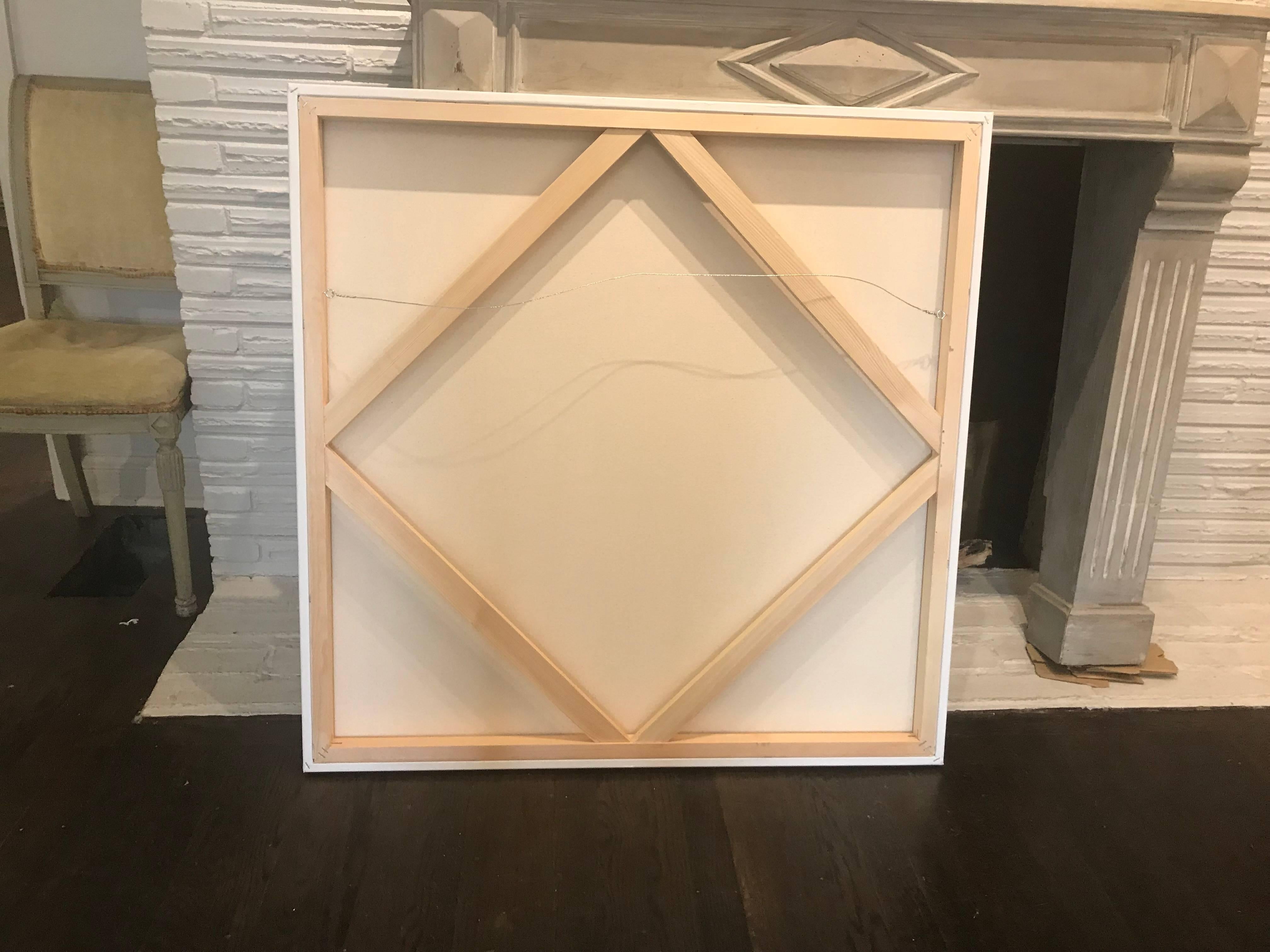This gorgeous piece inspired by the town in picturesque Rosemary Beach, Florida.  A lovely palette of greens, blues, neutrals and the weight of black make up this piece.  A lovely piece for any room.  The artist signed on the bottom right.