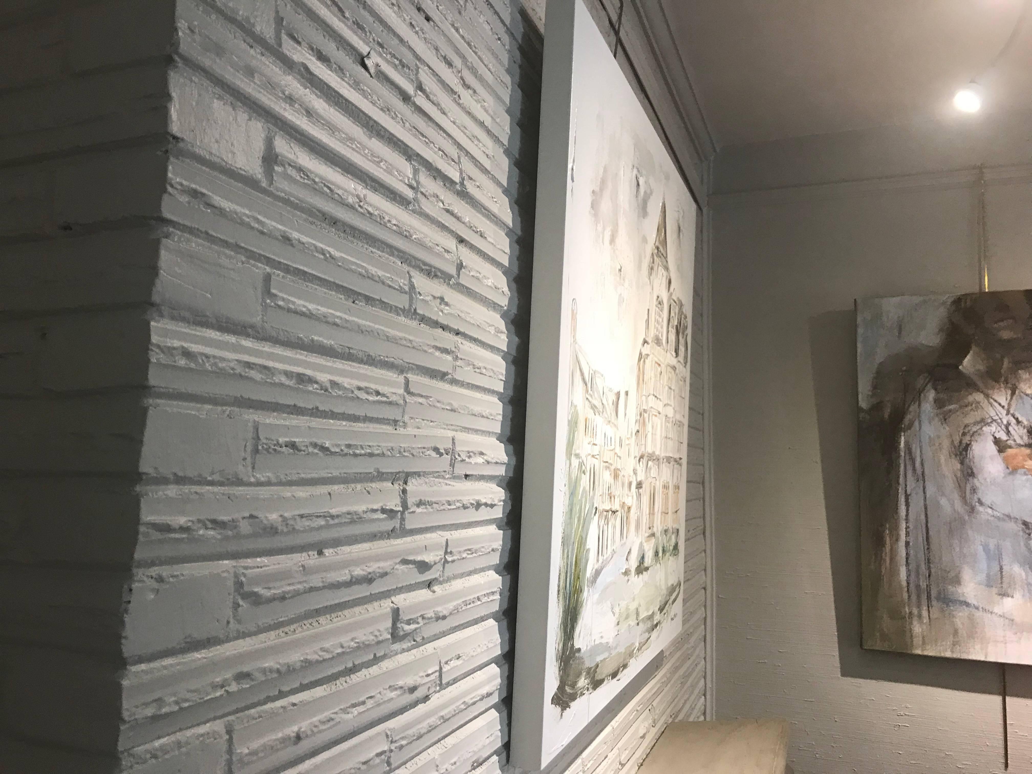 'The Town, Rosemary Beach' Large  Rosemary Beach, Florida Painting - Gray Landscape Painting by Sarah Robertson