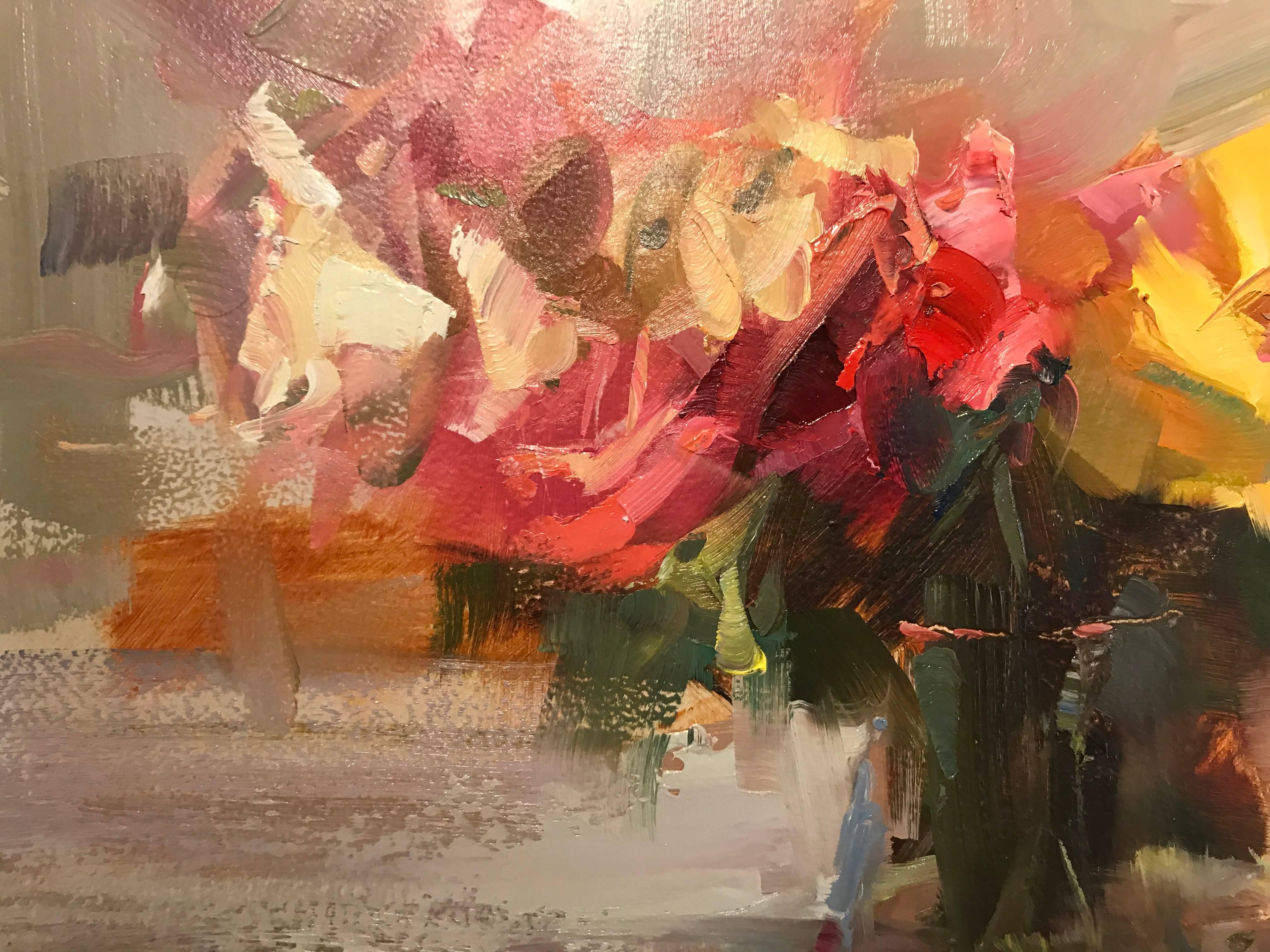 'A Little Variety II' Floral Impressionist Oil on Board Painting of Small Format - Brown Still-Life Painting by Jim Richards