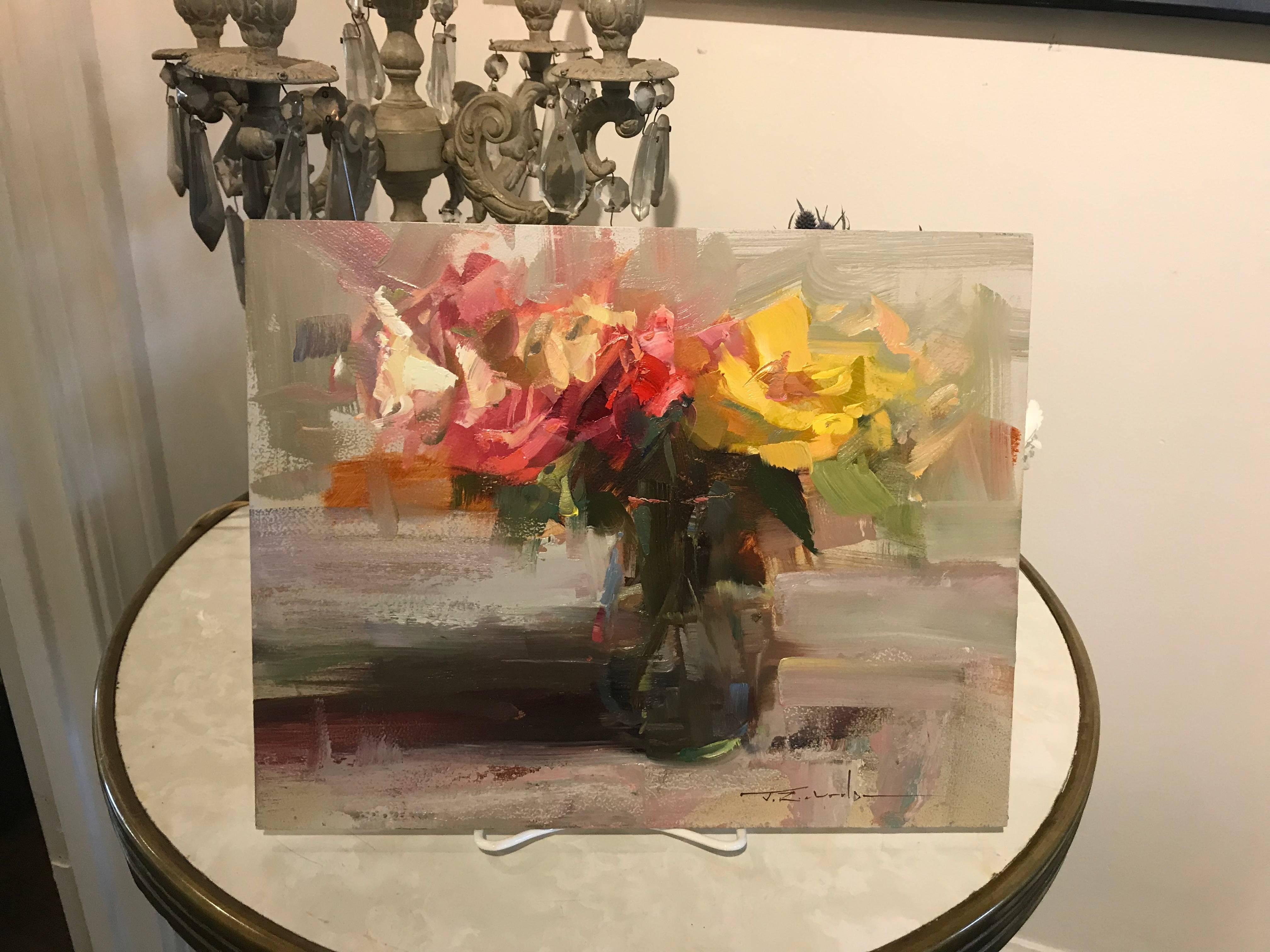 'A Little Variety II' Floral Impressionist Oil on Board Painting of Small Format 2
