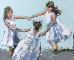 'Let the Games Begin', Impressionist Figurative Mixed Media on Canvas Painting