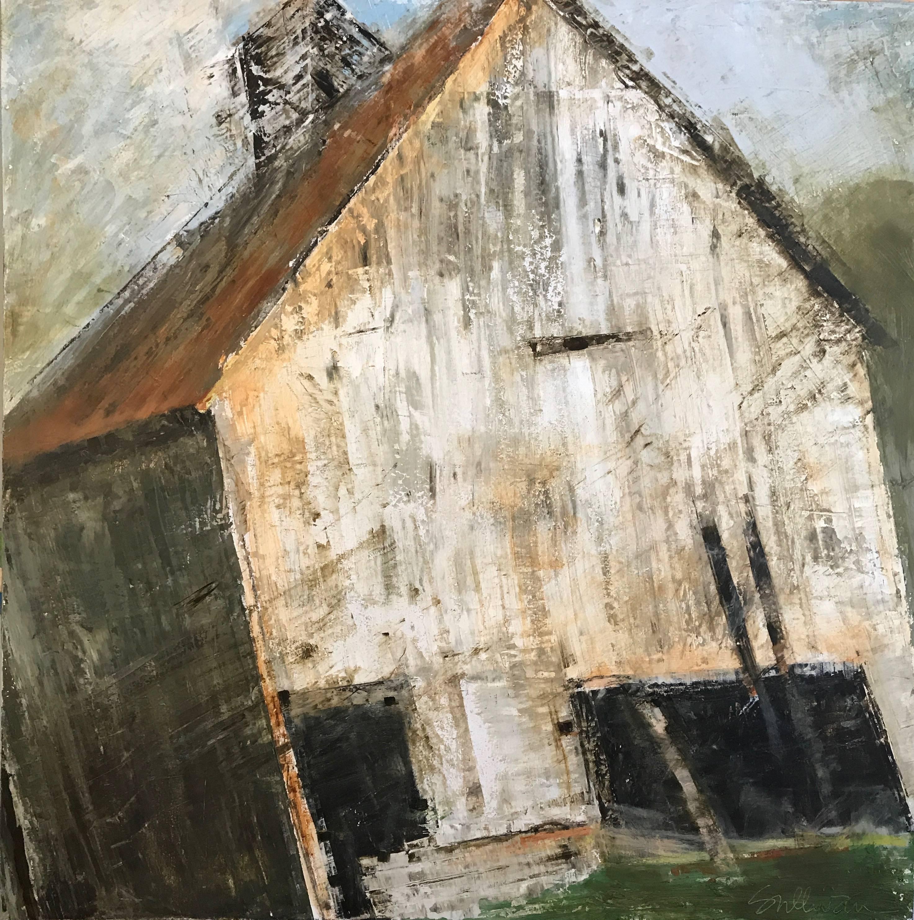Amy Sullivan Landscape Painting - "Not Forgotten" Large Contemporary Barn Mixed Media on Board Painting