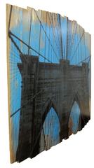 Brooklyn Bridge III, Blue Skies, mixed media photography on wood