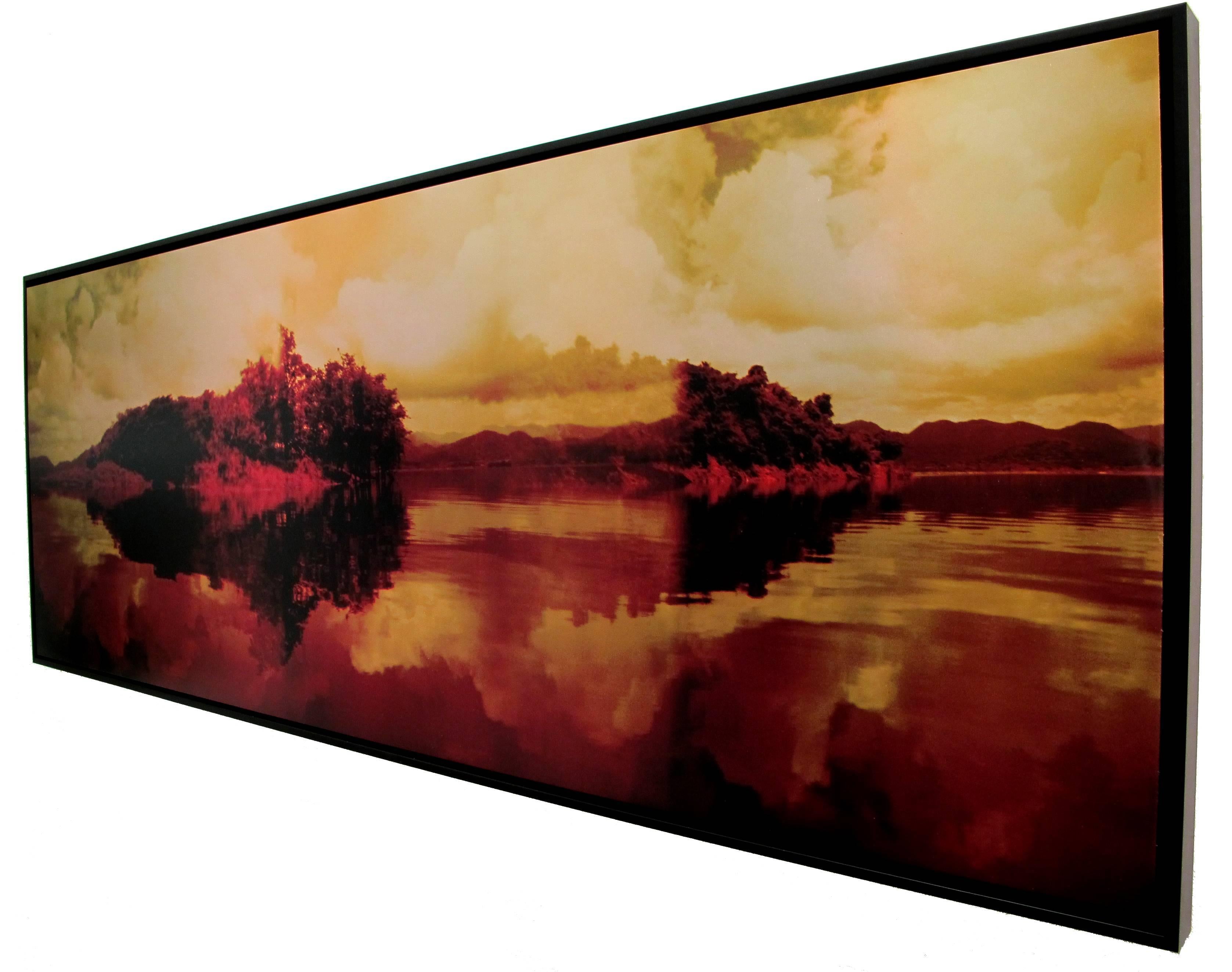 Fifi Clouds Red by Hugo G. Urrutia - mixed media photo on metal framed - Brown Landscape Photograph by Hugo Garcia-Urrutia