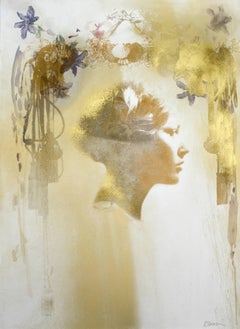Sophie # 5, hand painted mixed media portrait photography on paper, framed