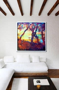 Memoria de Cancion, fotografia dipinta a mano con resina, scena di surfista e spiaggia