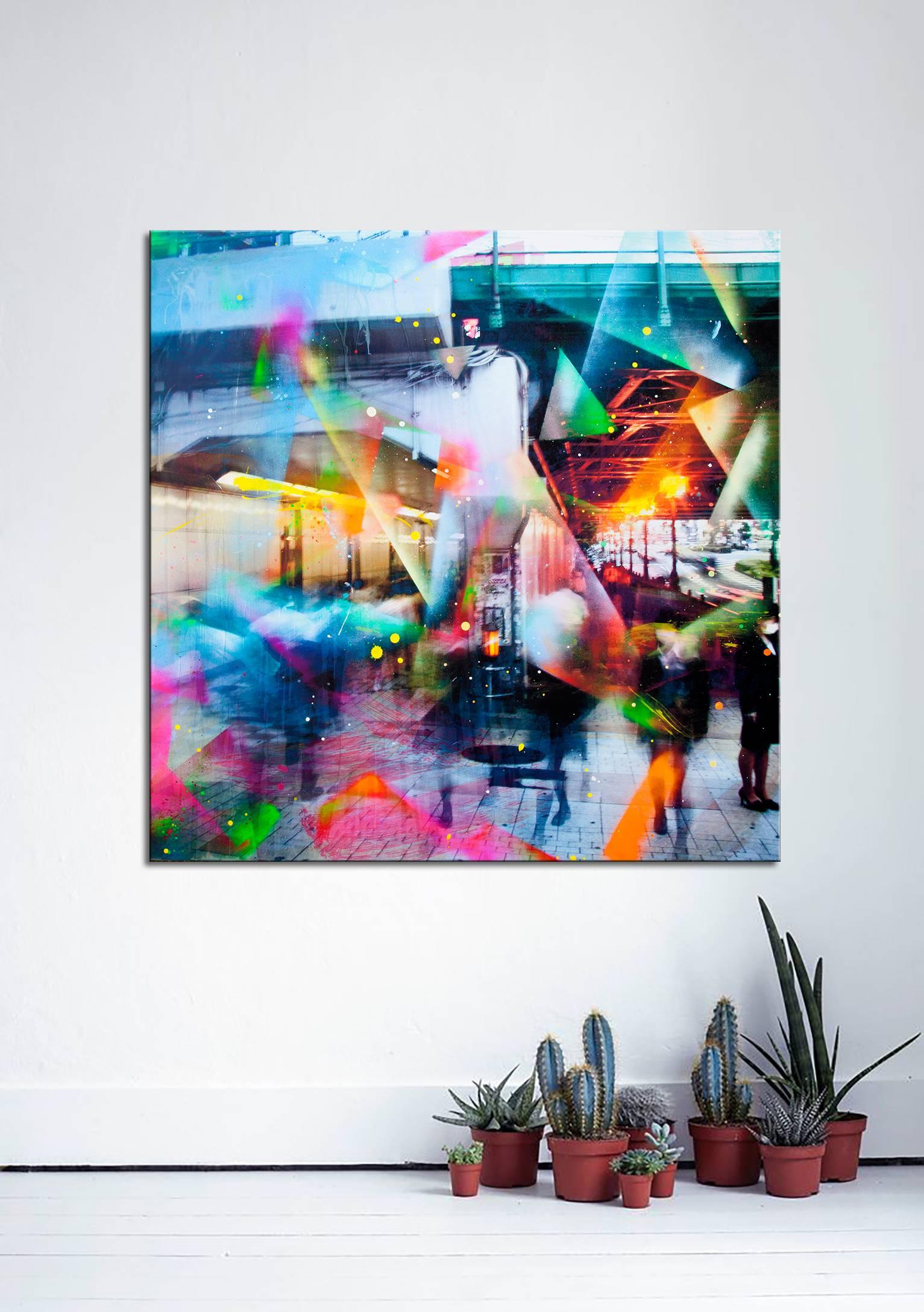 Tokyo # 6, Hand-painted photography, resin coated, bright bold color palette