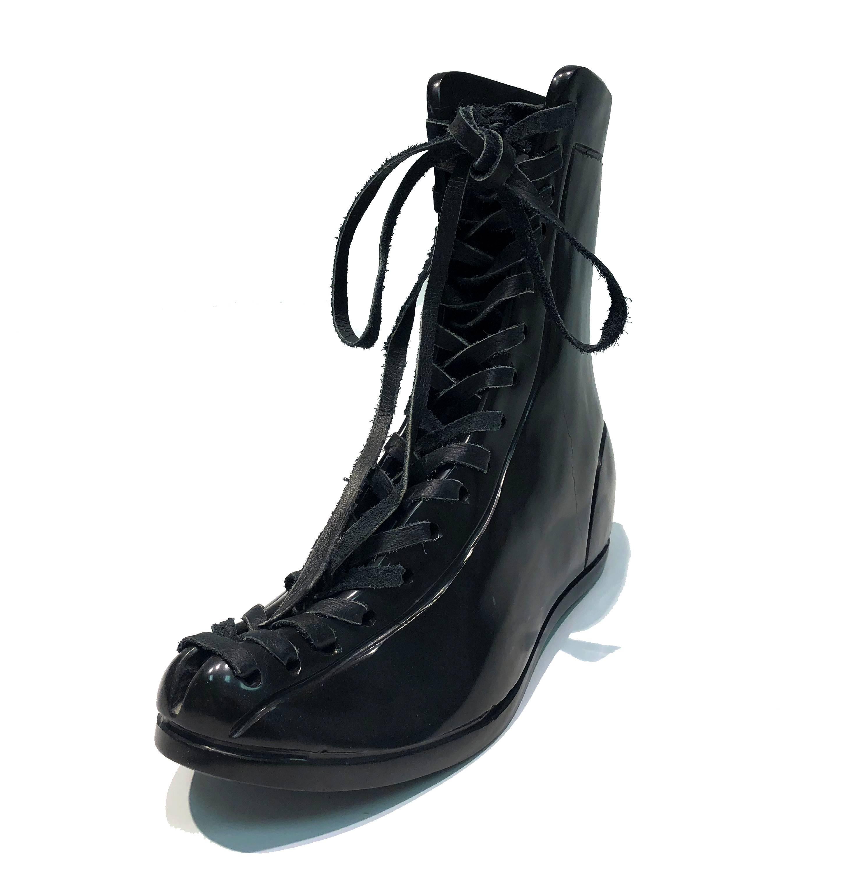 Boxing Boots by KARTEL unique hand carved black marble sculpture smooth finish 5