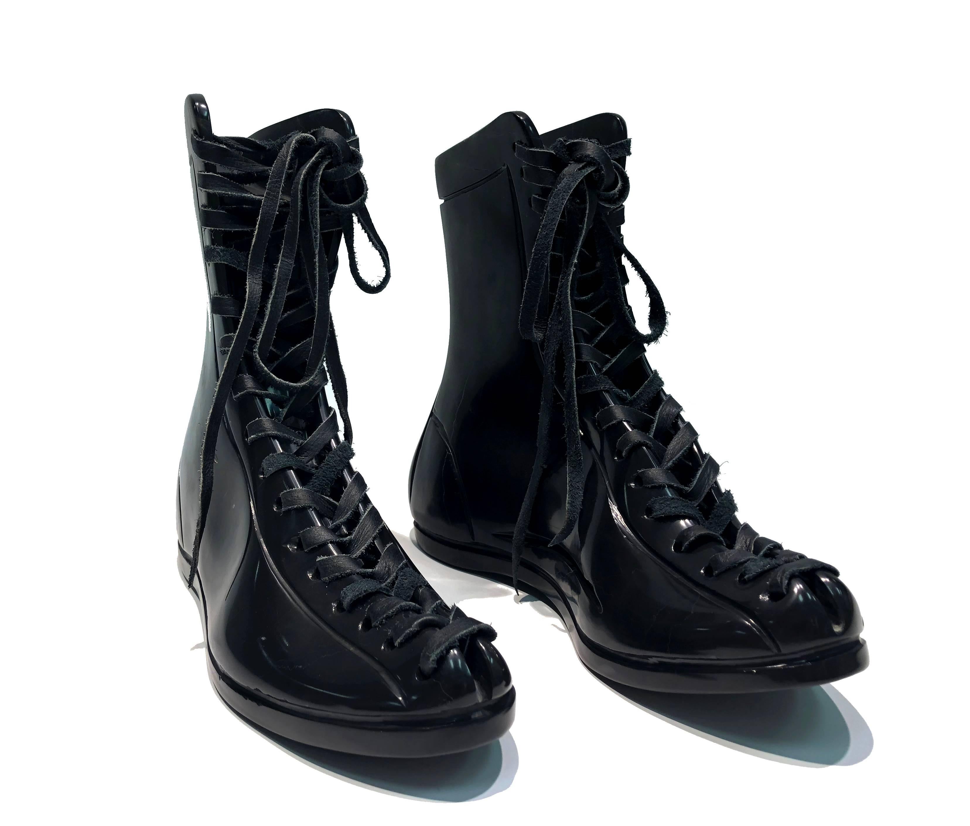 Boxing Boots by KARTEL unique hand carved black marble sculpture smooth finish 3