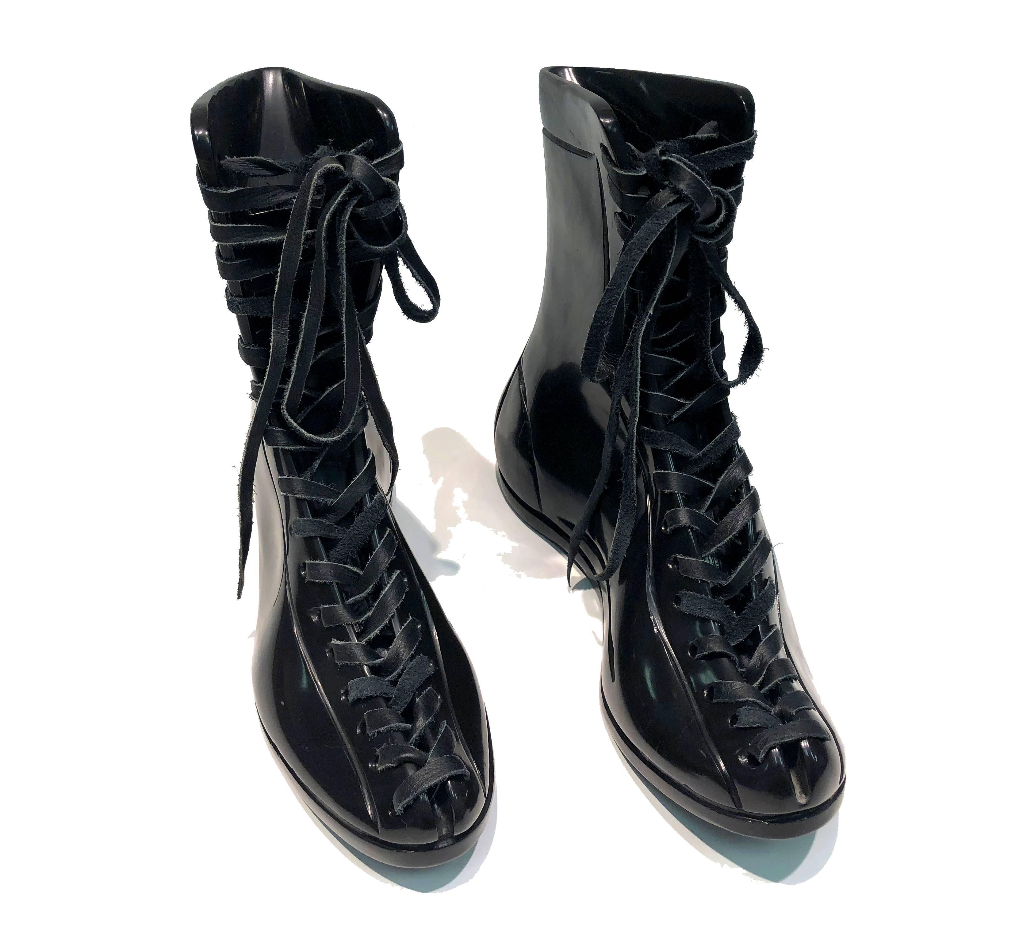 Boxing Boots by KARTEL unique hand carved black marble sculpture smooth finish 1