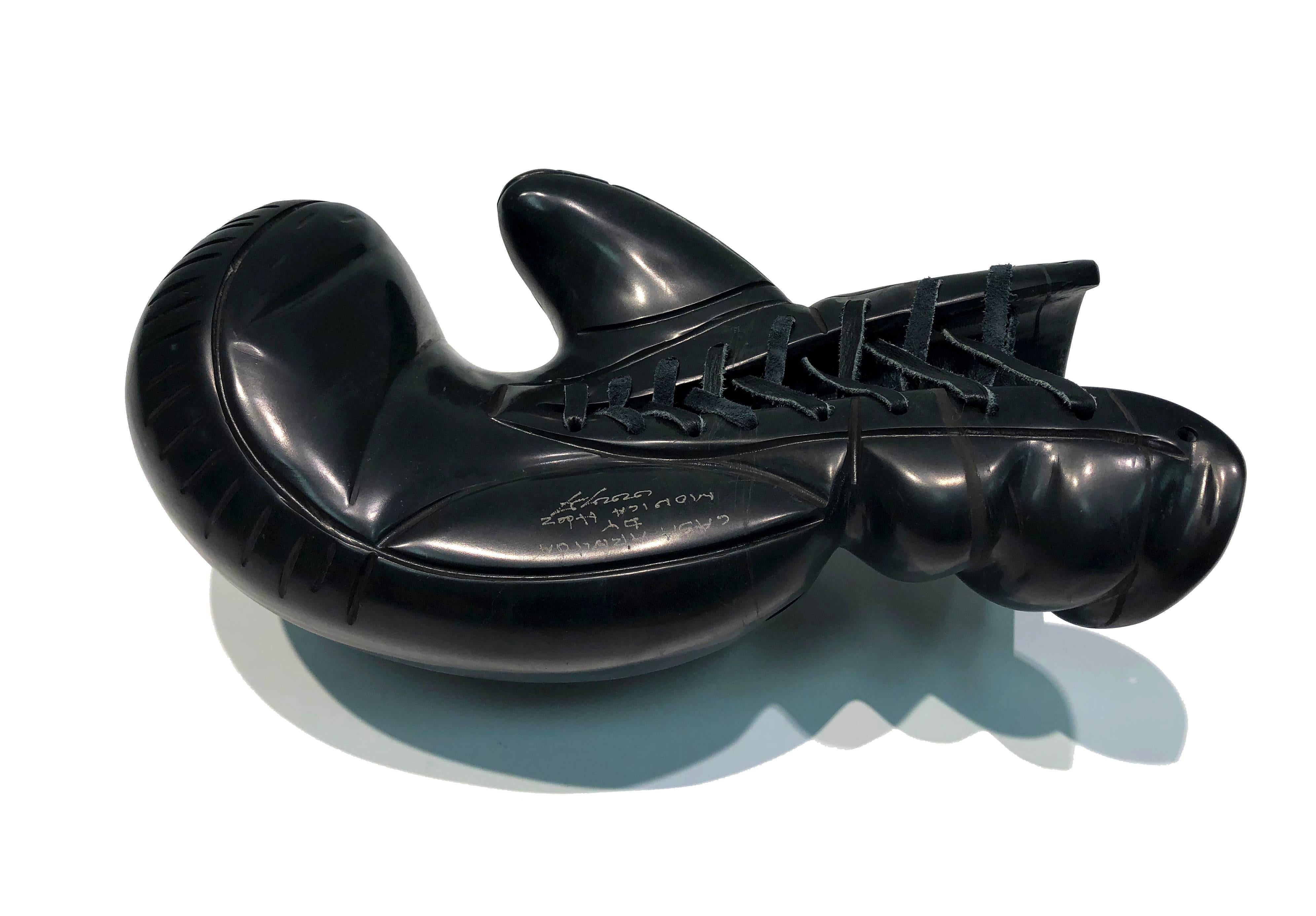 Boxing Gloves by KARTEL unique hand carved black marble sculpture smooth finish For Sale 6