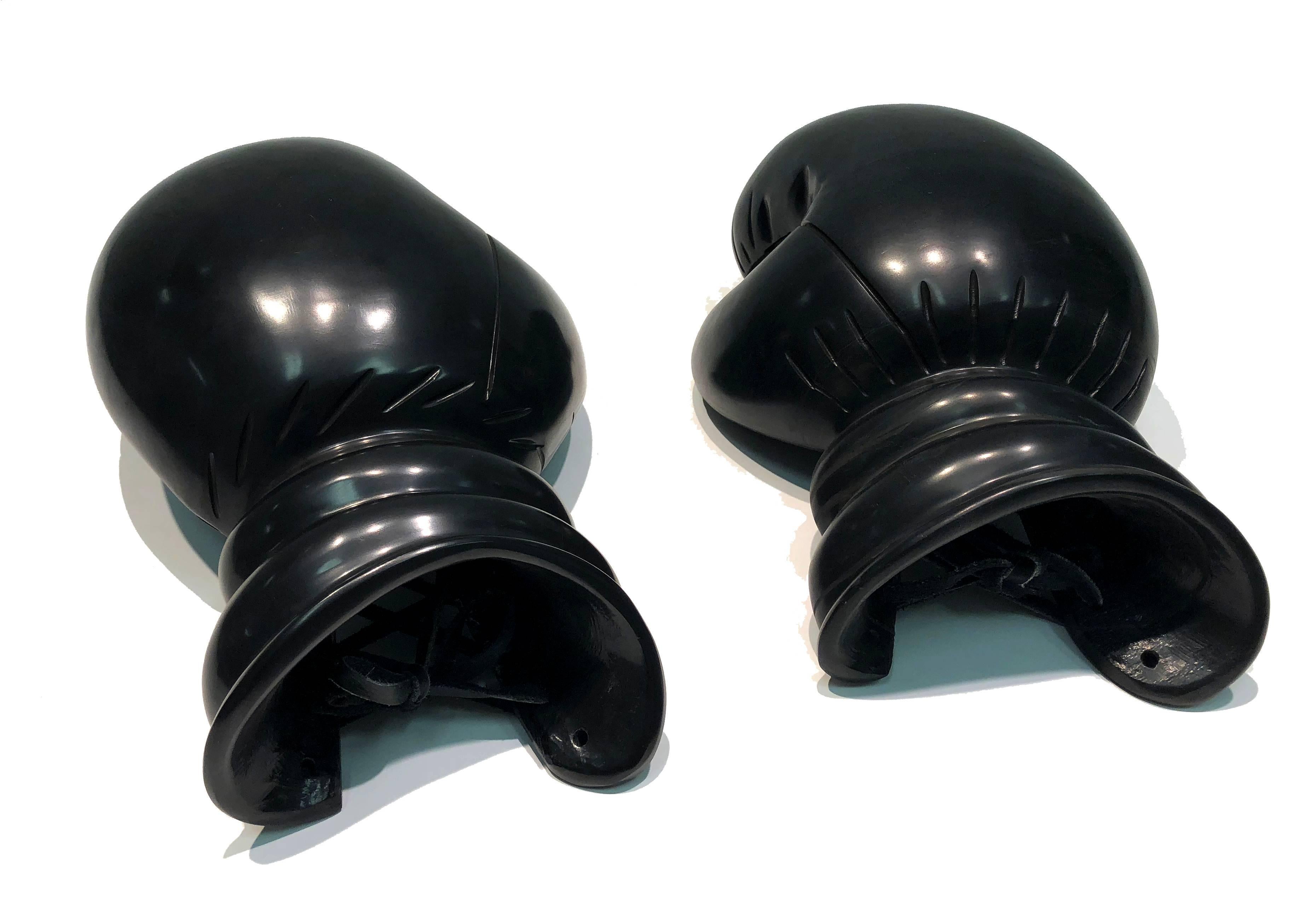 Boxing Gloves by KARTEL unique hand carved black marble sculpture smooth finish For Sale 2