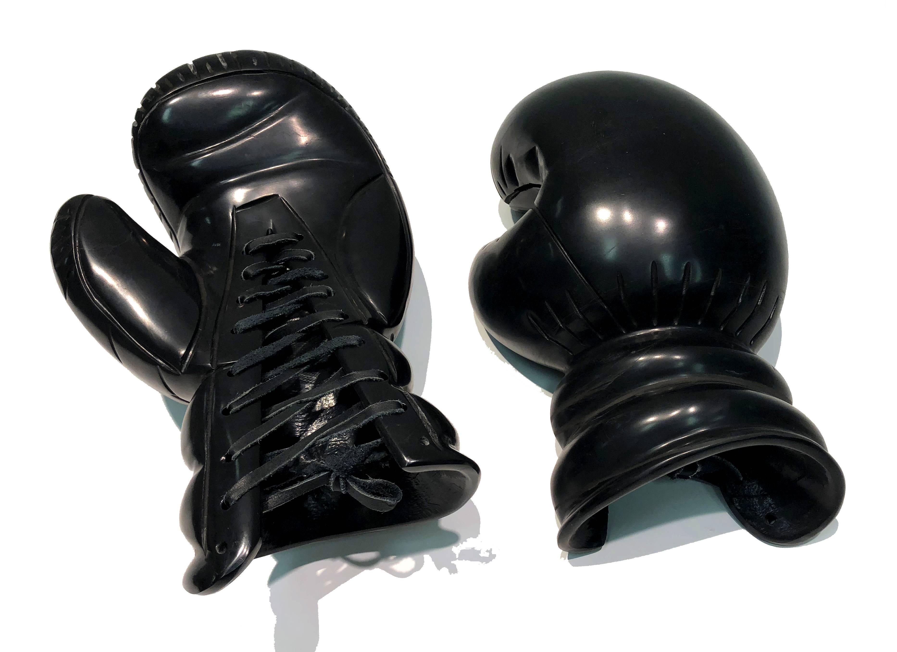 Boxing Gloves by KARTEL unique hand carved black marble sculpture smooth finish For Sale 1