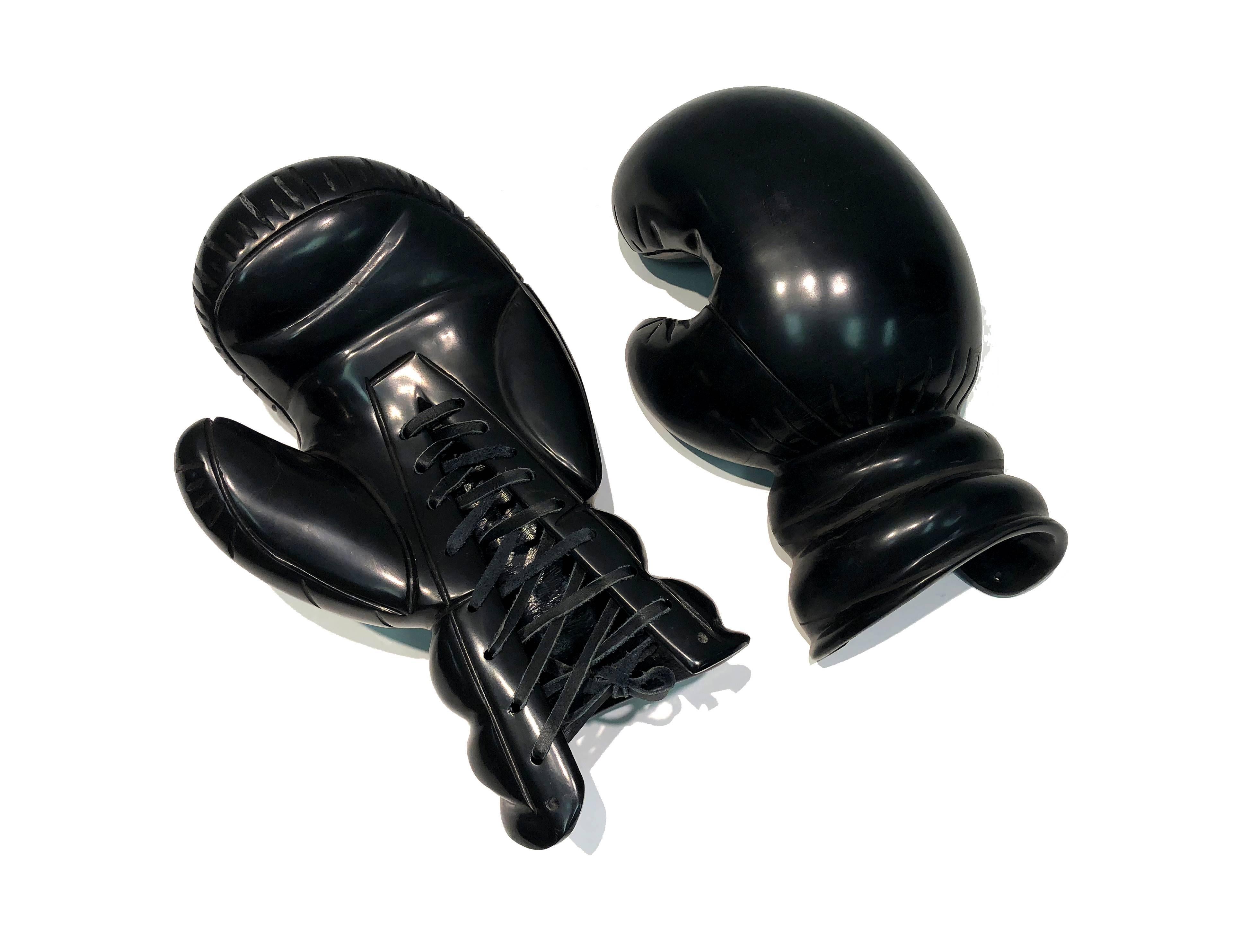 Boxing Gloves by KARTEL unique hand carved black marble sculpture smooth finish