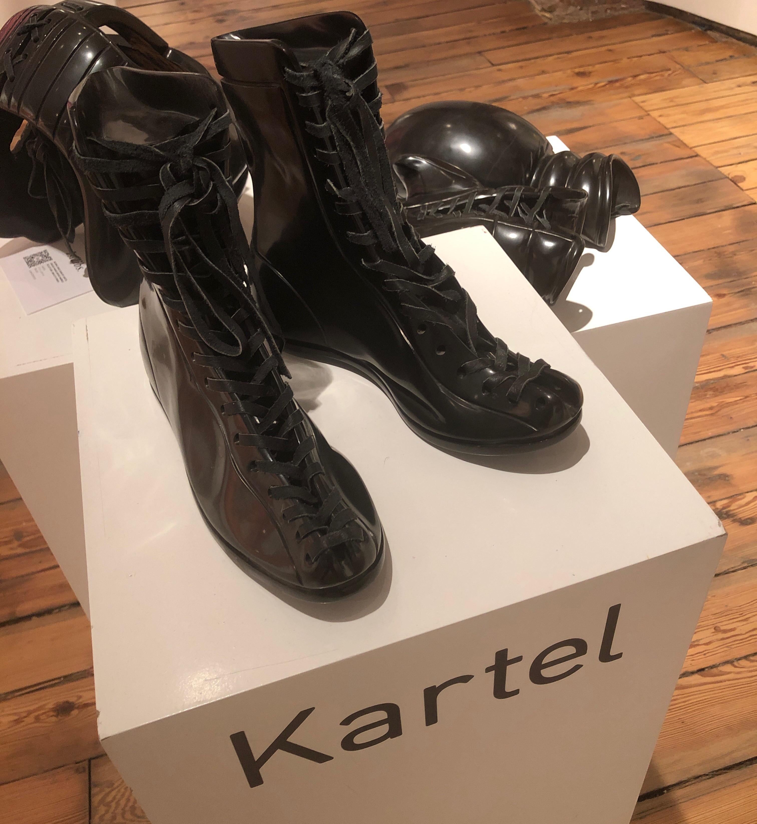 Boxing Boots by KARTEL unique hand carved black marble sculpture smooth finish 6