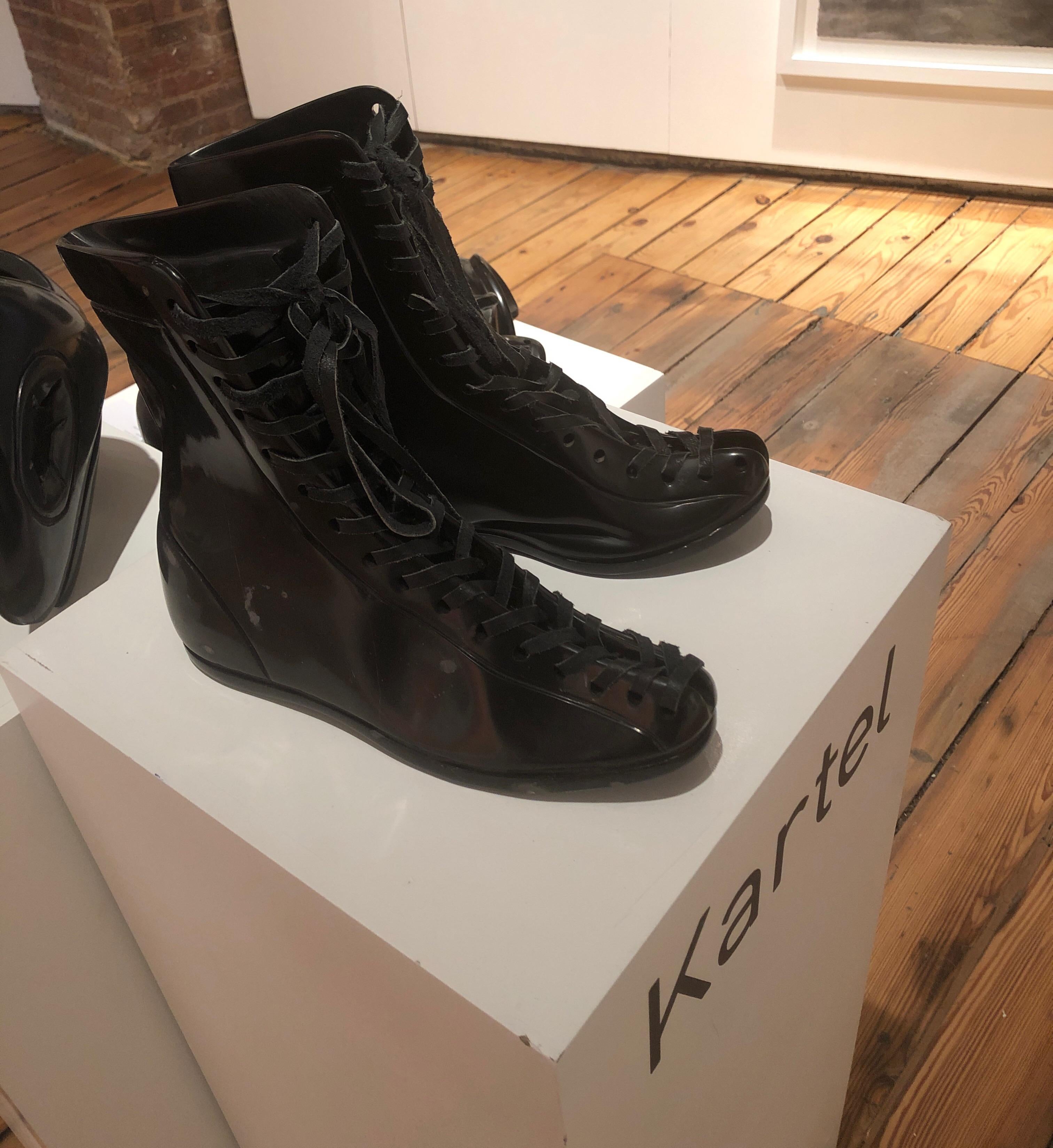 Boxing Boots by KARTEL unique hand carved black marble sculpture smooth finish 7