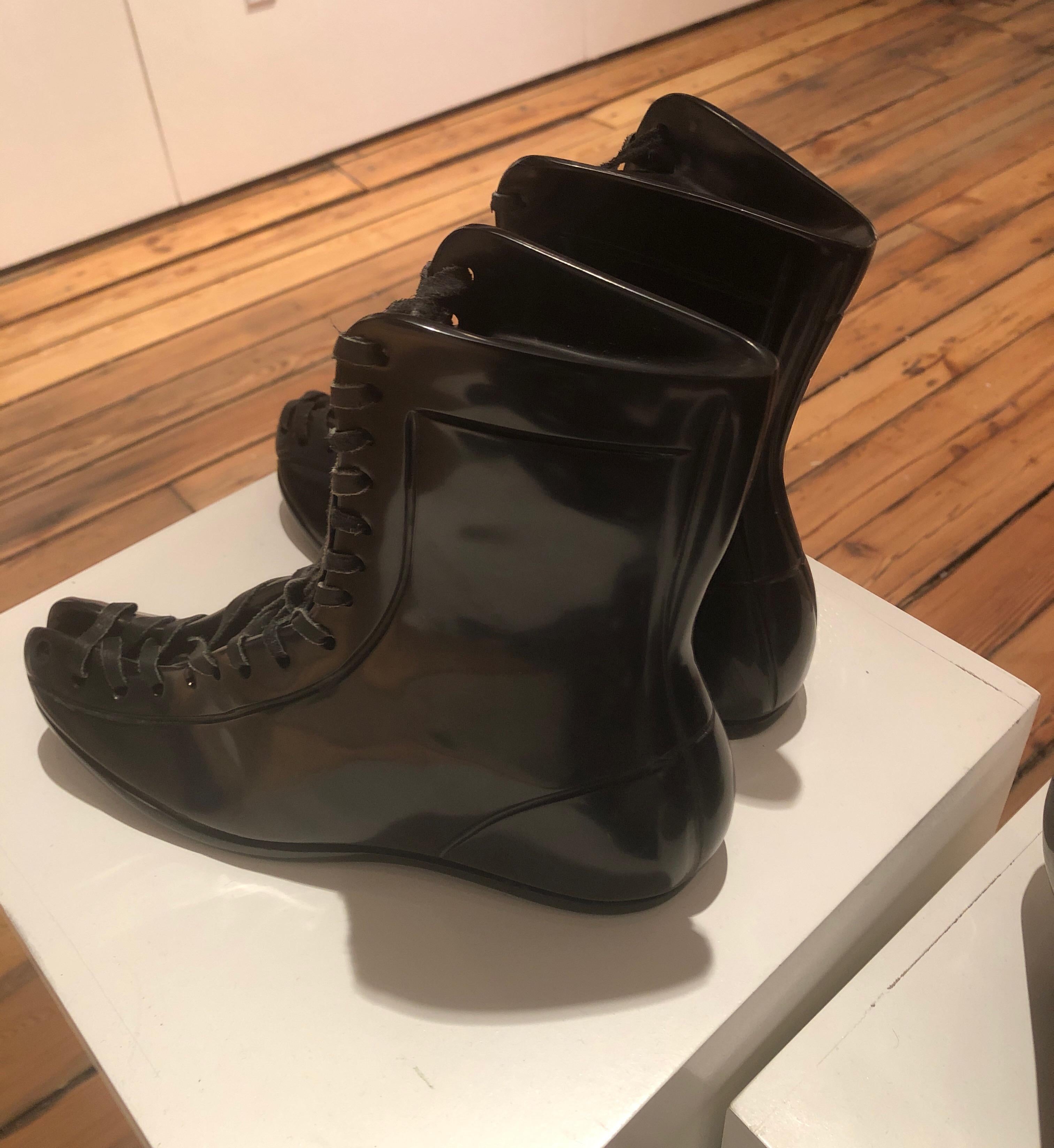 Boxing Boots by KARTEL unique hand carved black marble sculpture smooth finish 10