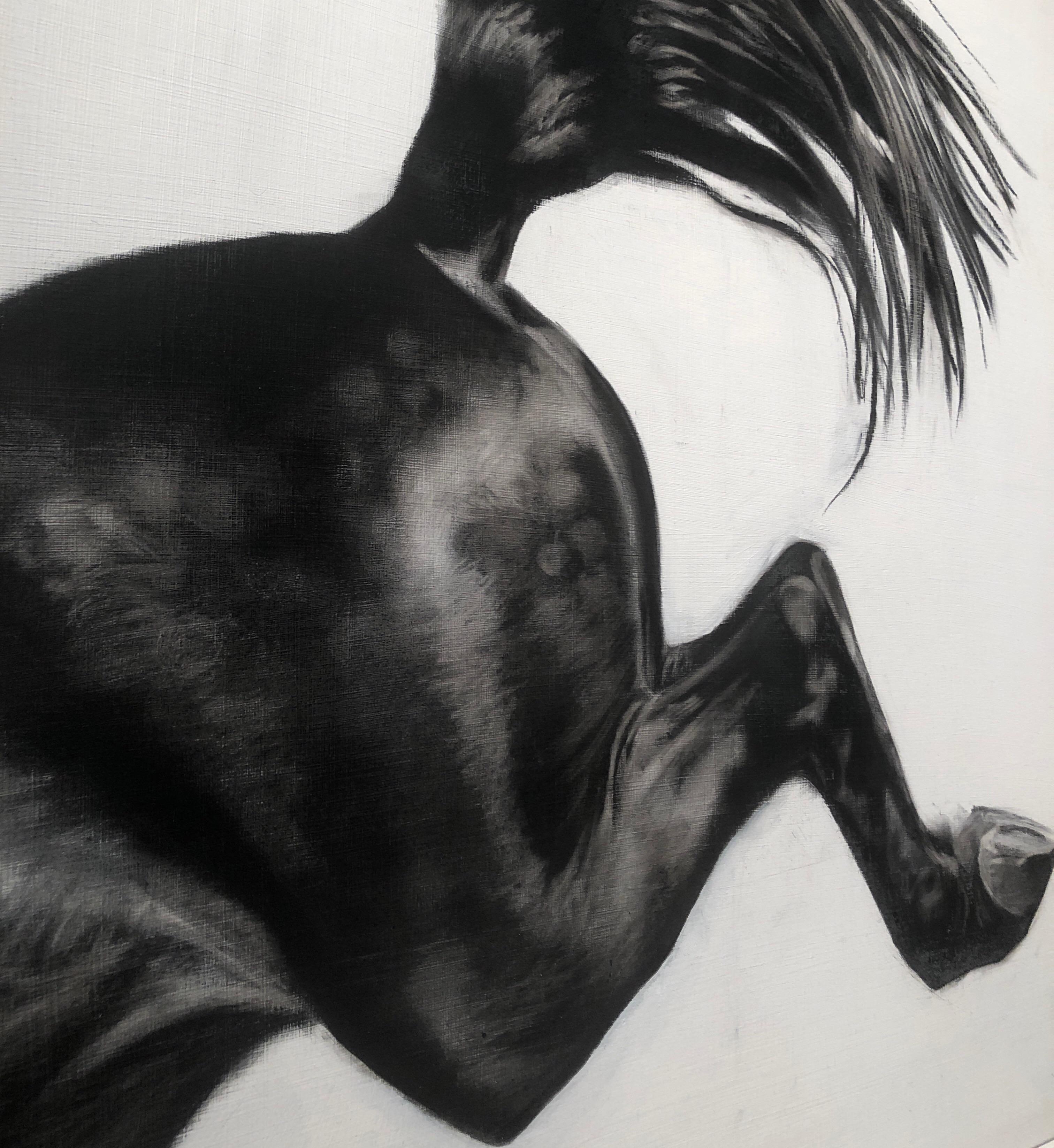 Over the Edge, Horse art by Patsy McArthur, Charcoal, gesso and acrylic on wood 3