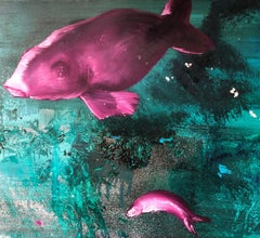 Leibniz Universe 10U - Contemporary and colorful underwater scene, Oil on canvas