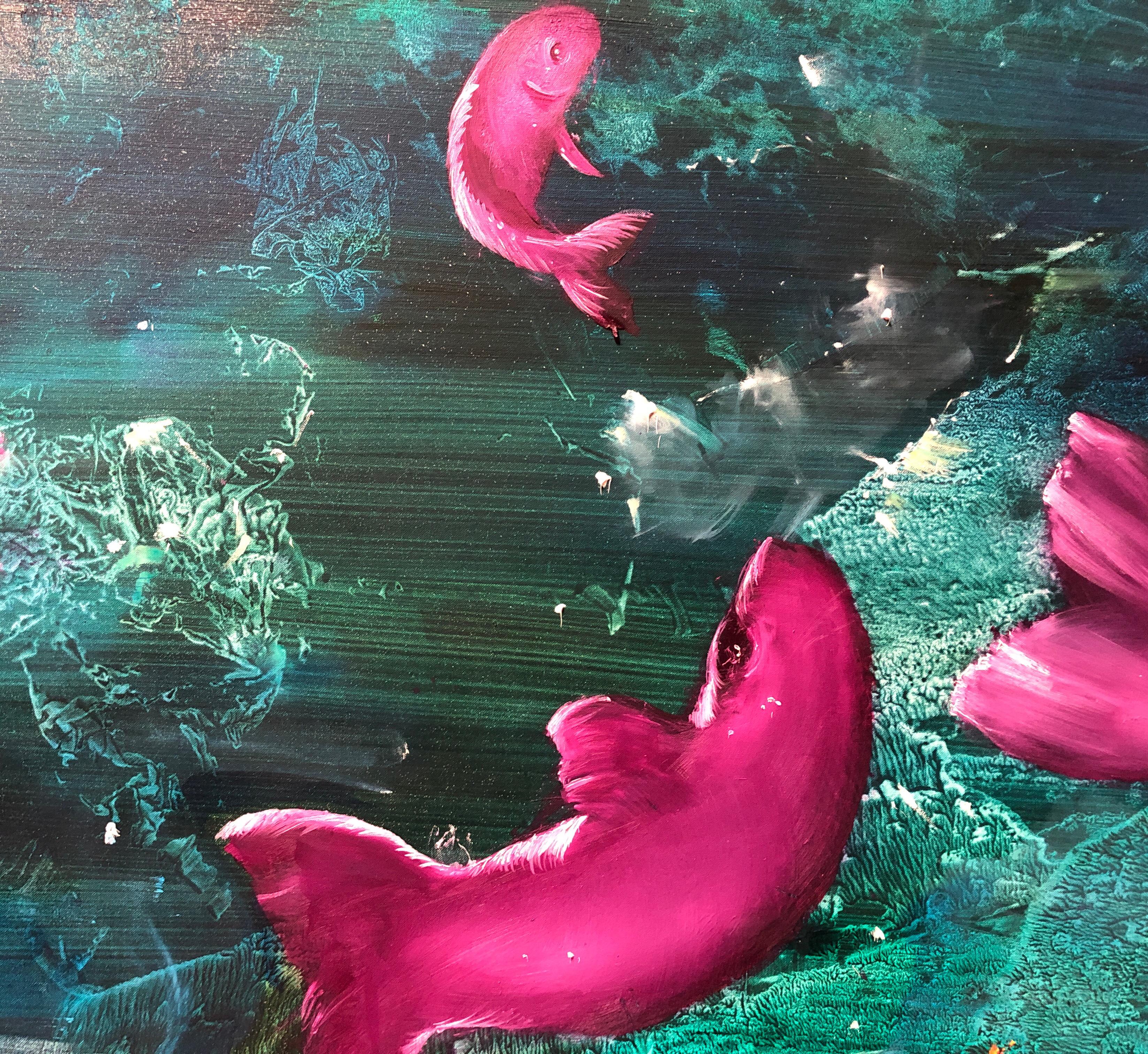 Leibniz Universe 10U - Scena subacquea contemporanea e colorata, olio su tela - Painting Contemporaneo di Gian Marco Capraro