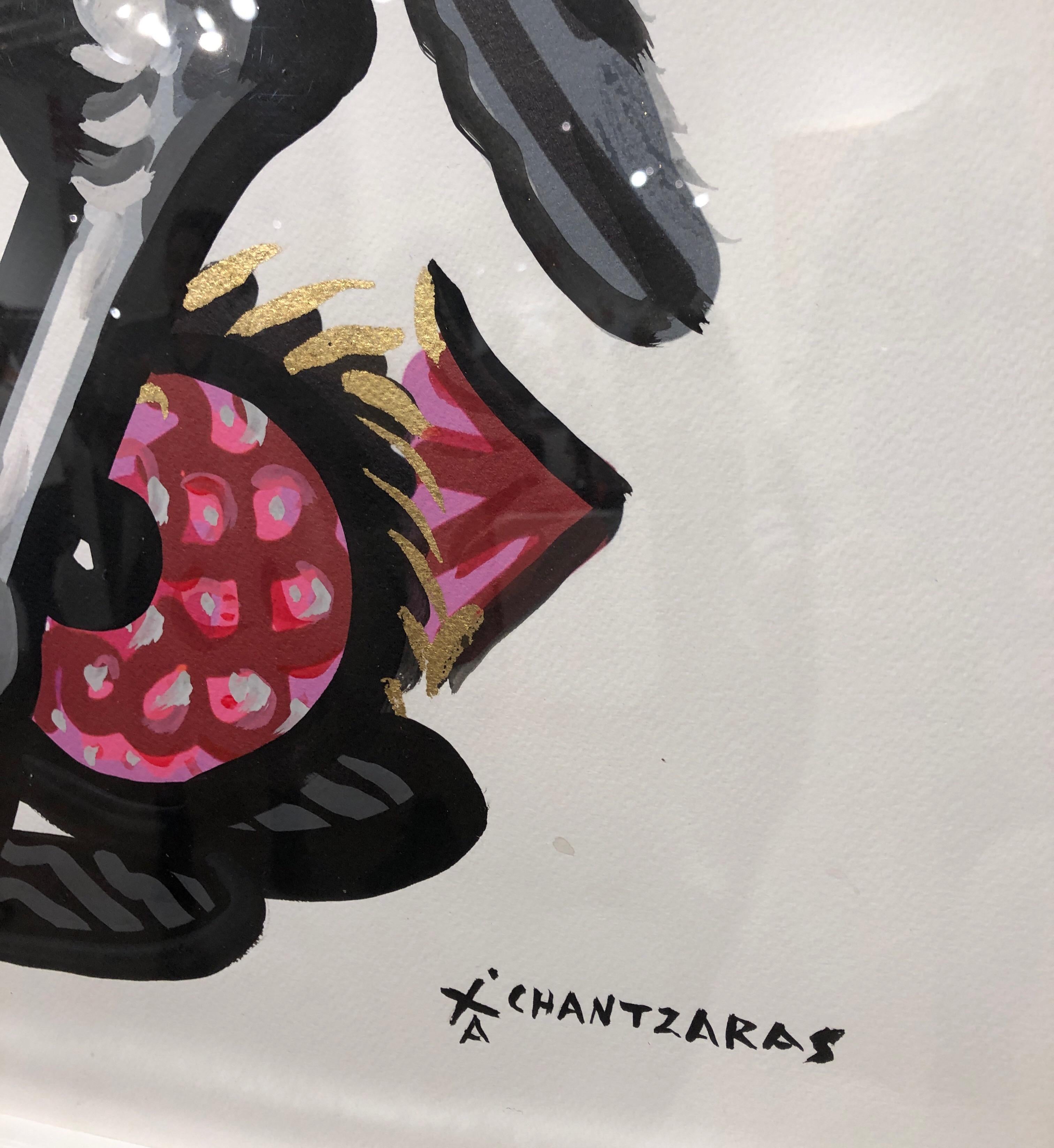 The Rider and the Pink Dragon, Pop Art im zeitgenössischen Stil, kühne Malerei mit Pferd (Zeitgenössisch), Painting, von Apostolos Chantzaras