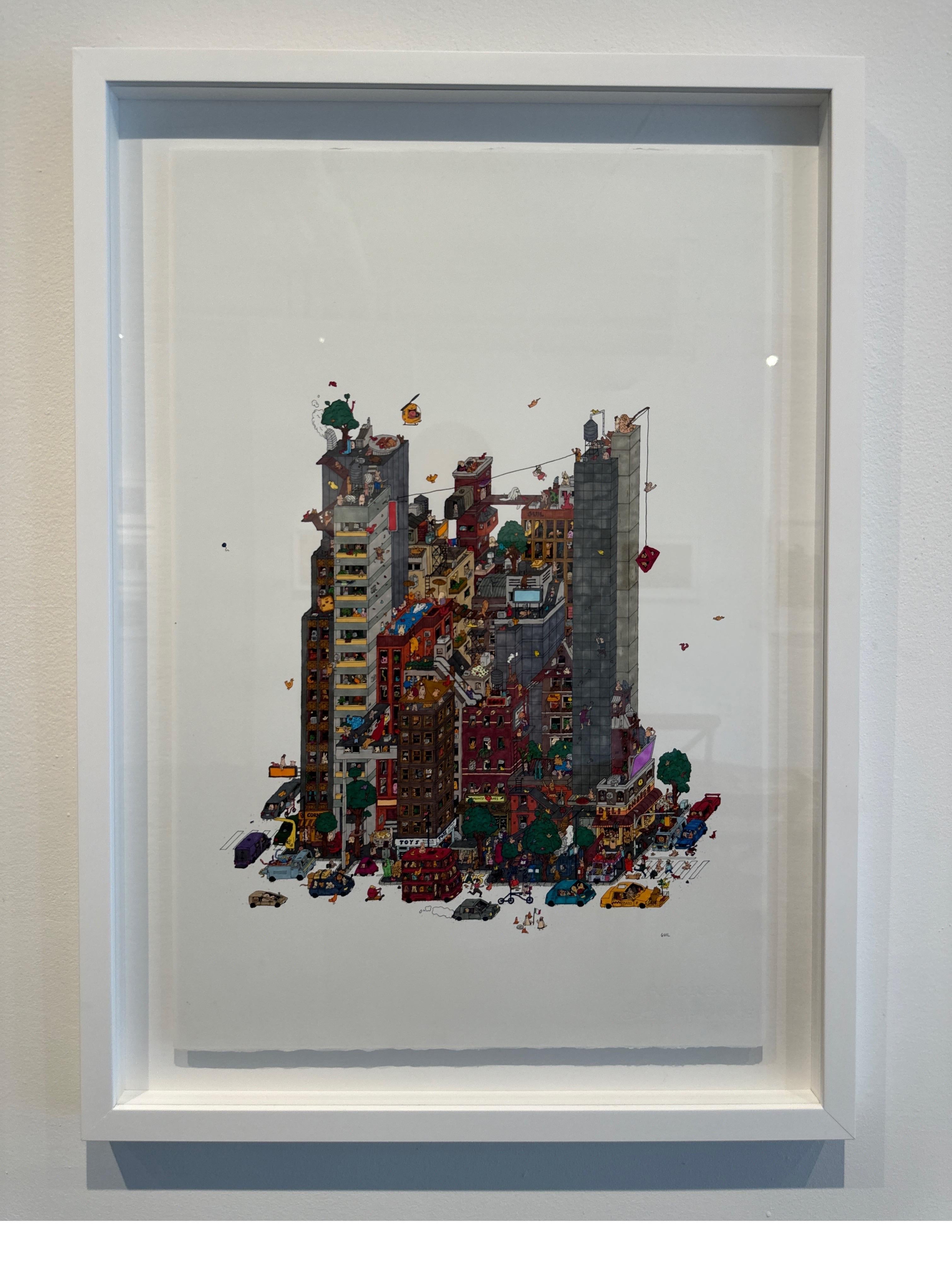 All the Cheese in NYC, fantastic illustration by Guillaume Cornet white framed For Sale 1