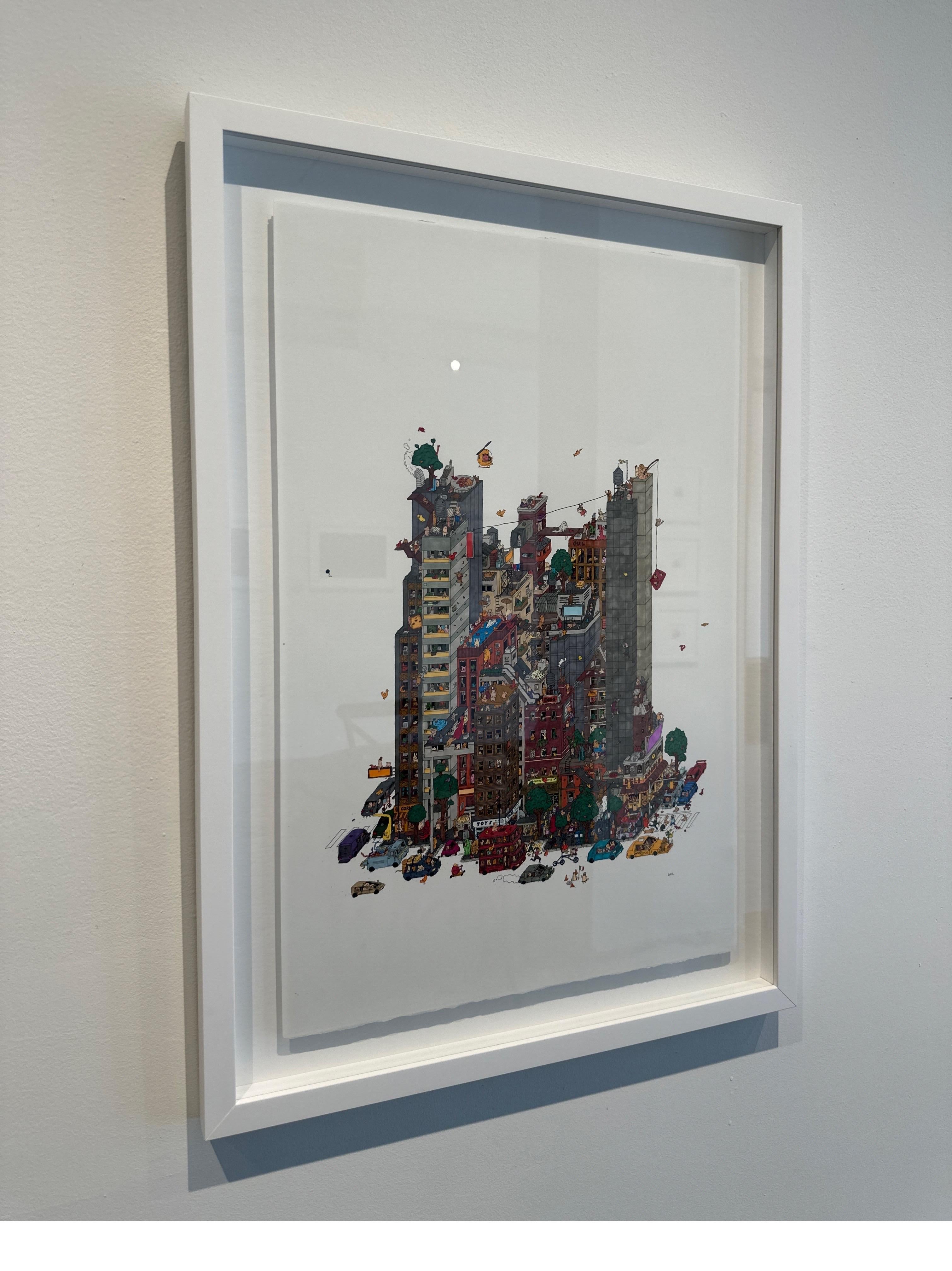 All the Cheese in NYC, fantastic illustration by Guillaume Cornet white framed For Sale 2