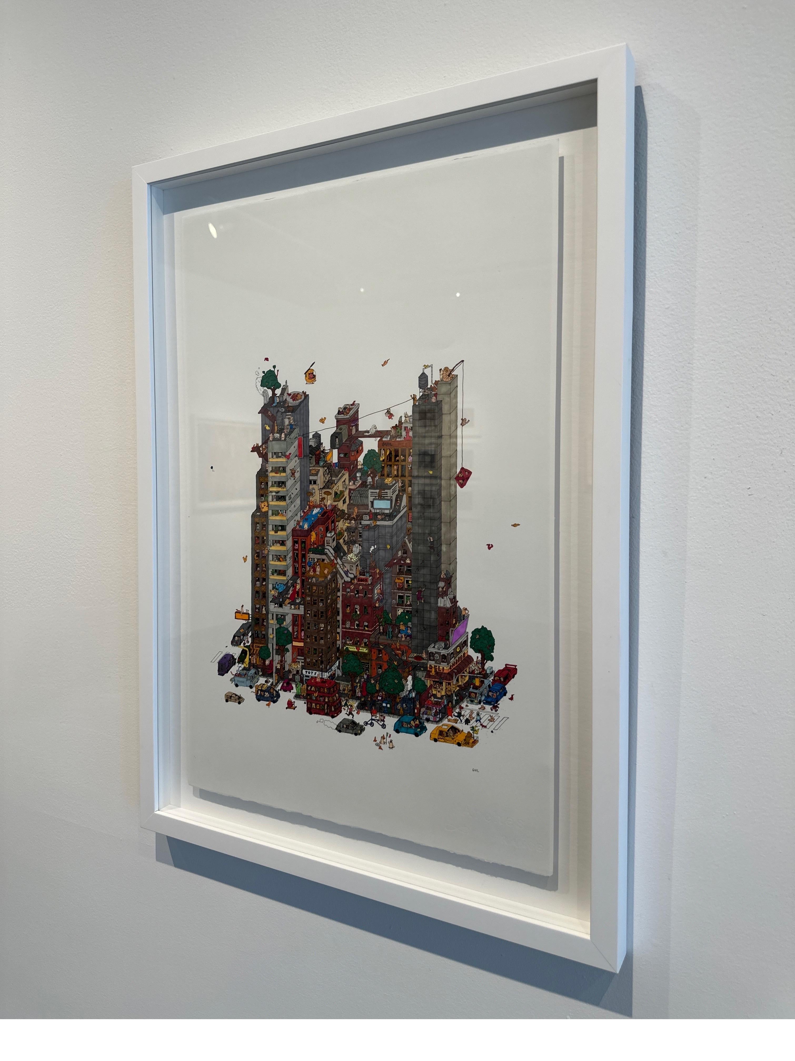 All the Cheese in NYC, fantastic illustration by Guillaume Cornet white framed For Sale 3
