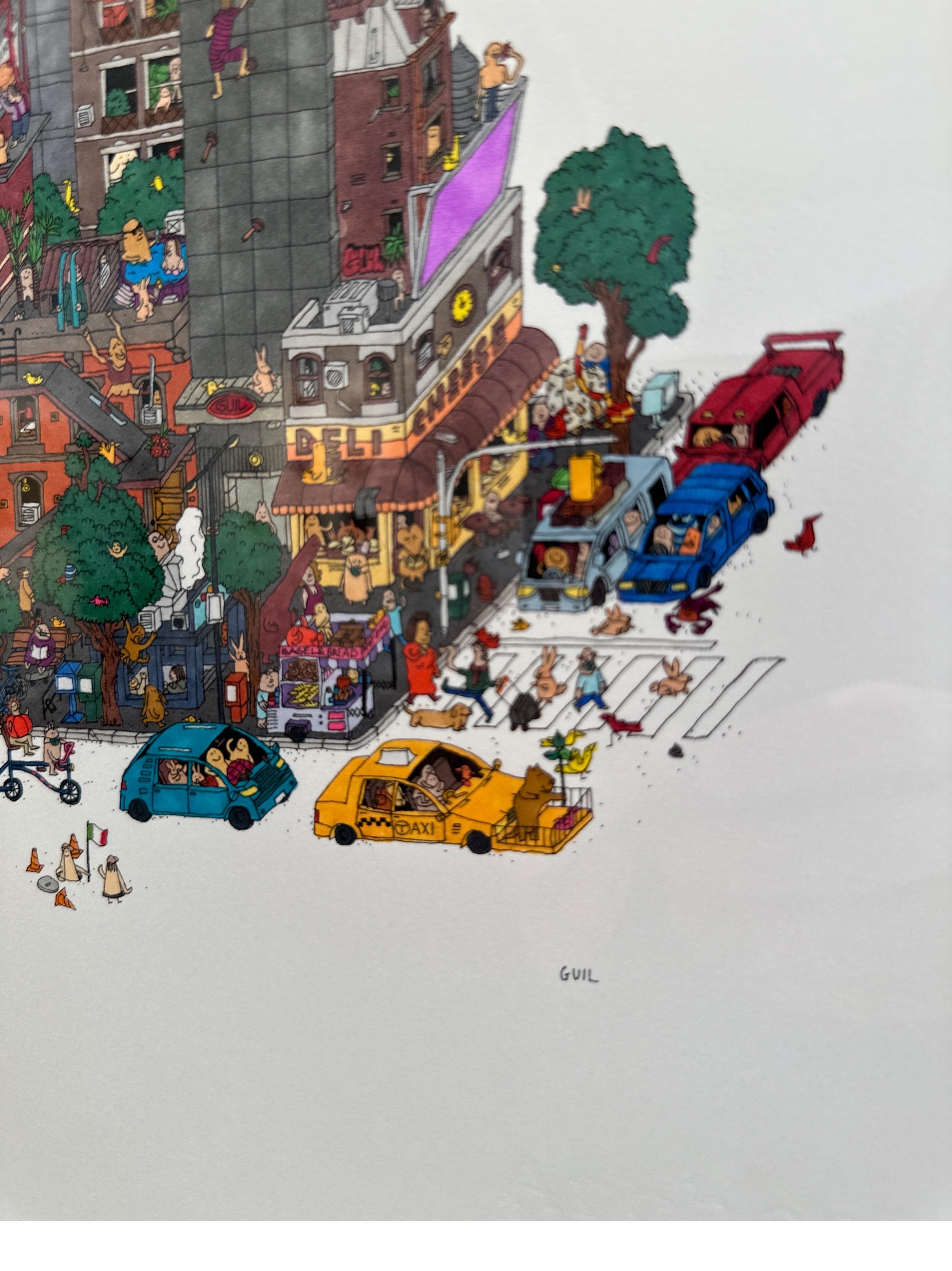 All the Cheese in NYC, fantastische Illustration von Guillaume Cornet, weiß gerahmt im Angebot 4