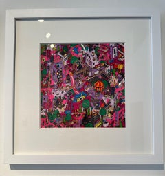 Favela Funfair, fantastica illustrazione di Guillaume Cornet incorniciata di bianco