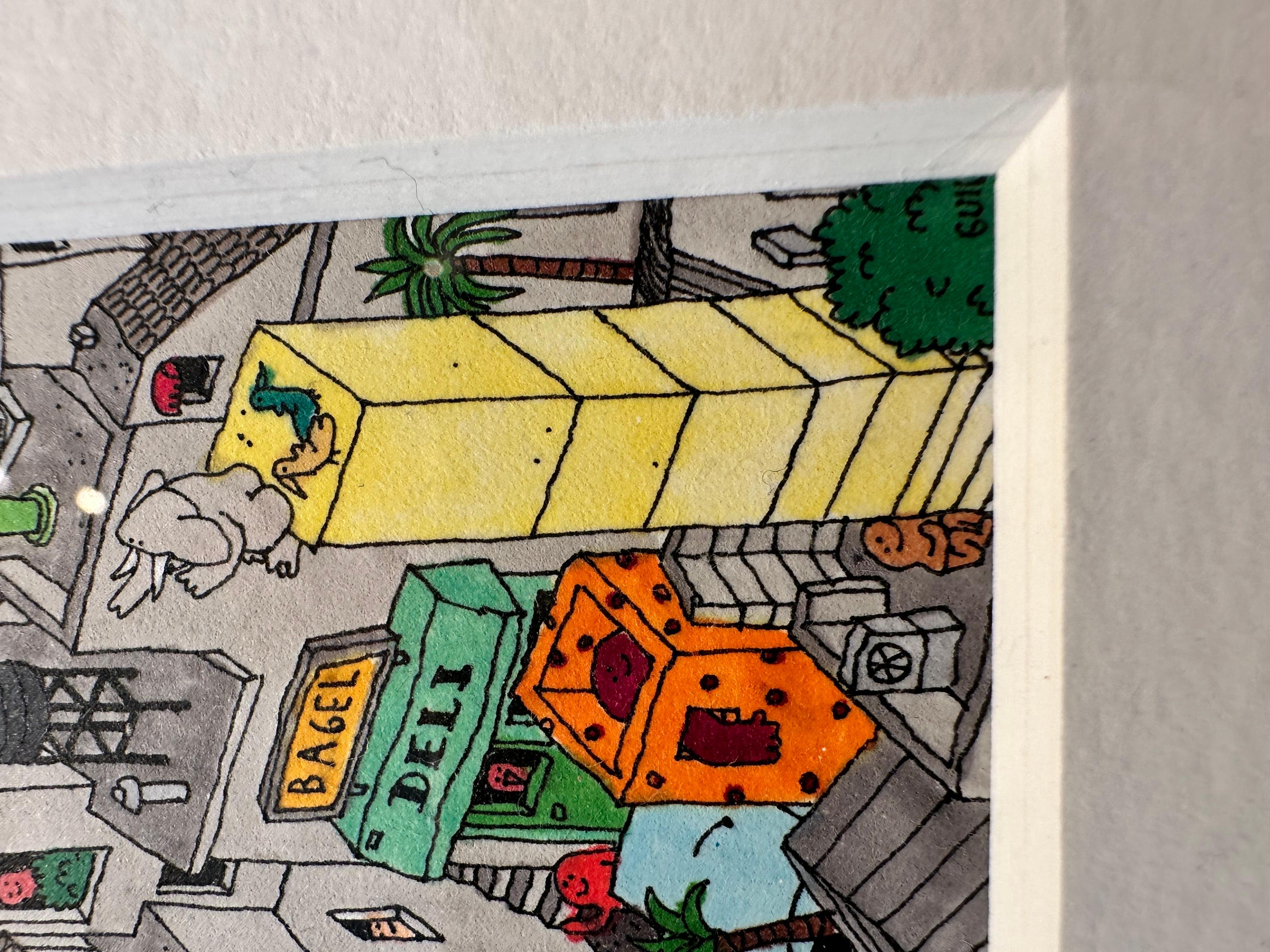 Favela, fantastische Illustration von Guillaume Cornet, weiß gerahmt im Angebot 4