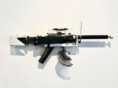 Maschinengewehr-Tischschreiber im Vintage-Stil, konzeptionelle und einzigartige Wandskulptur