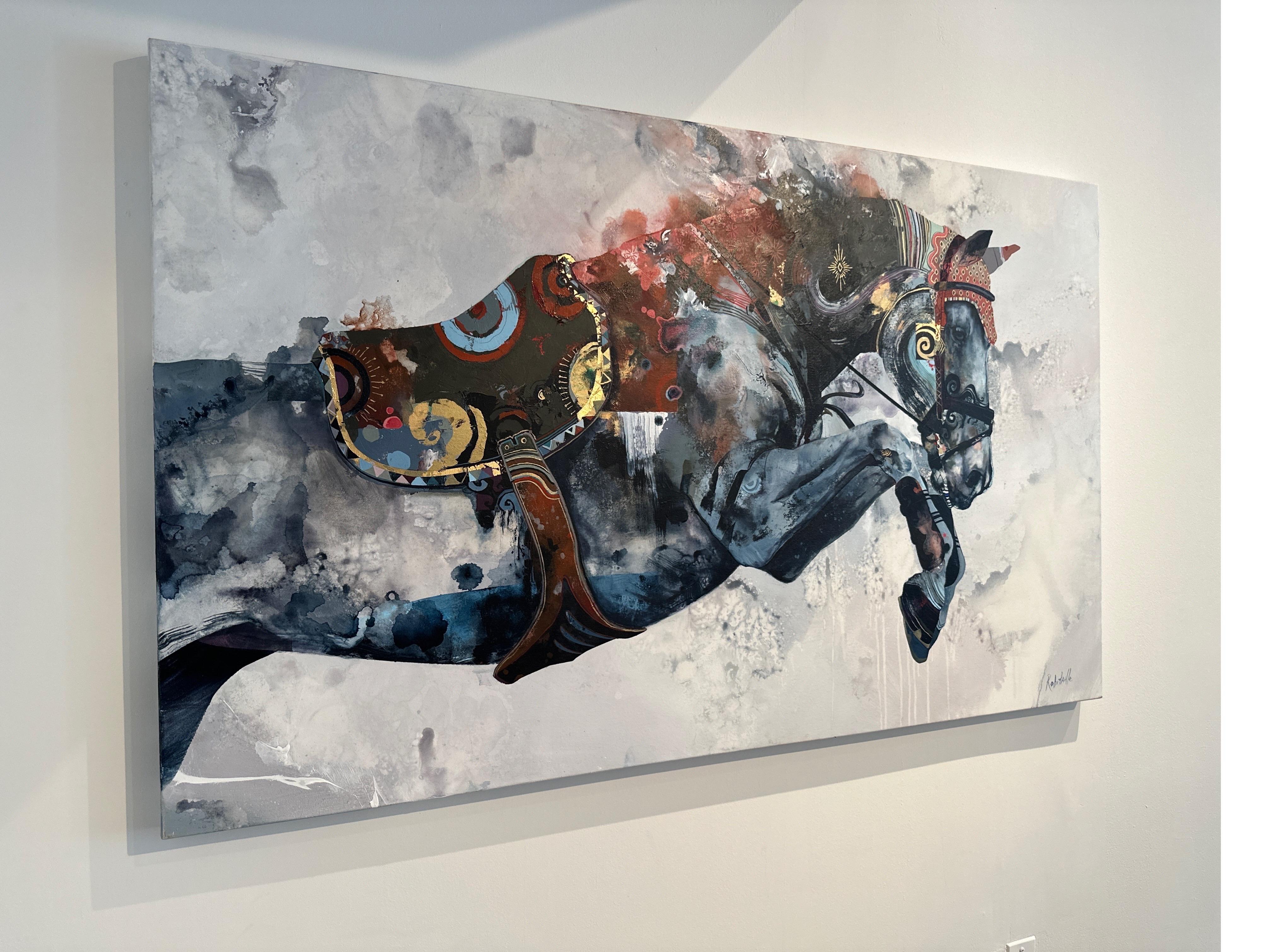 No Return, Colorful Horse oil painting, abstract realism and layered texture For Sale 1